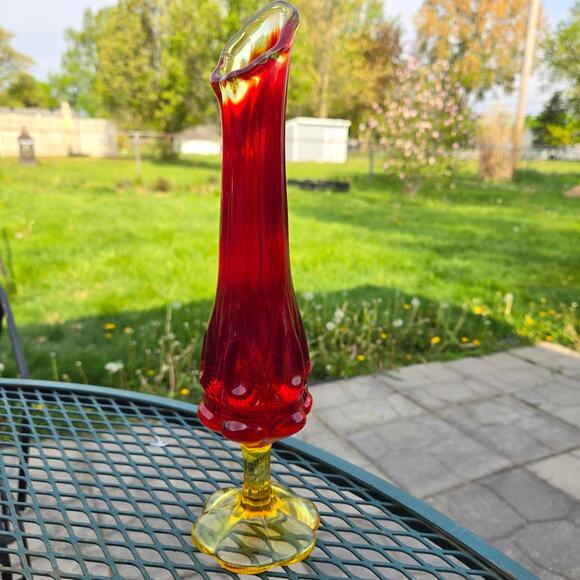 Kanawha glass orange red Mcm vase - Picture 1 of 12